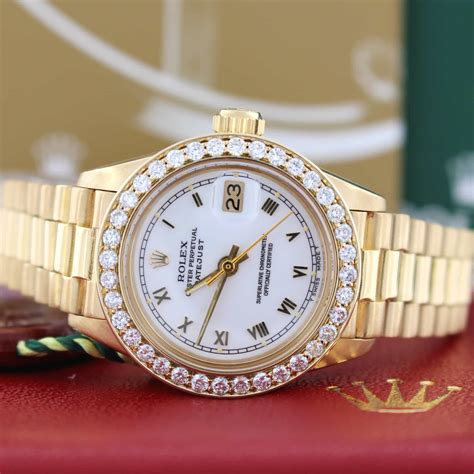 rolex presidential gold ladies duamond cost|Rolex 26mm diamond bezel.